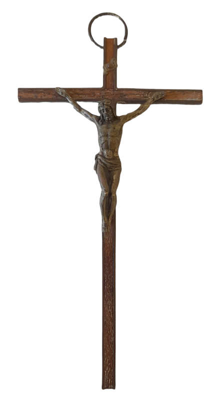 Vintage Brass and Wood Crucifix Wall Hanging (QC1215)