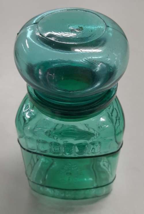 Green Triangular Jar with Round Bubble Lid