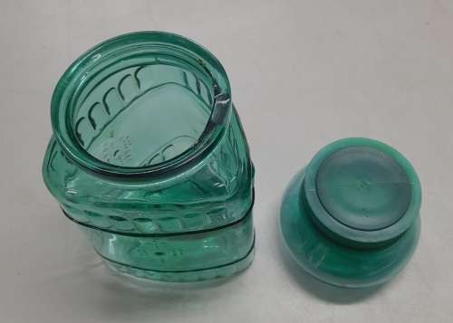 Green Triangular Jar with Round Bubble Lid