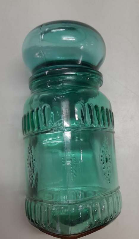 Green Triangular Jar with Round Bubble Lid
