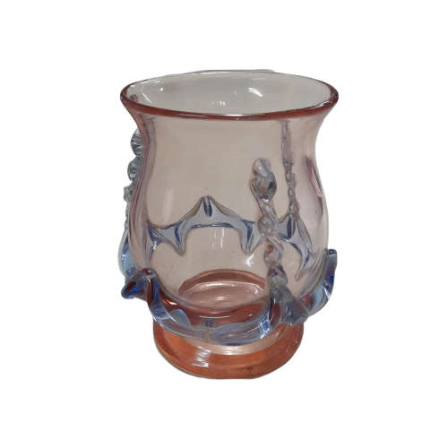 Translucent Pink Glass Vase with Blue Trimming