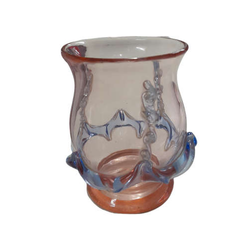 Translucent Pink Glass Vase with Blue Trimming