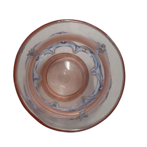 Translucent Pink Glass Vase with Blue Trimming