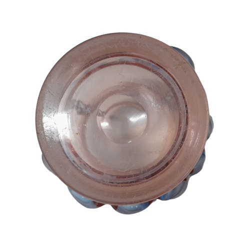 Translucent Pink Glass Vase with Blue Trimming
