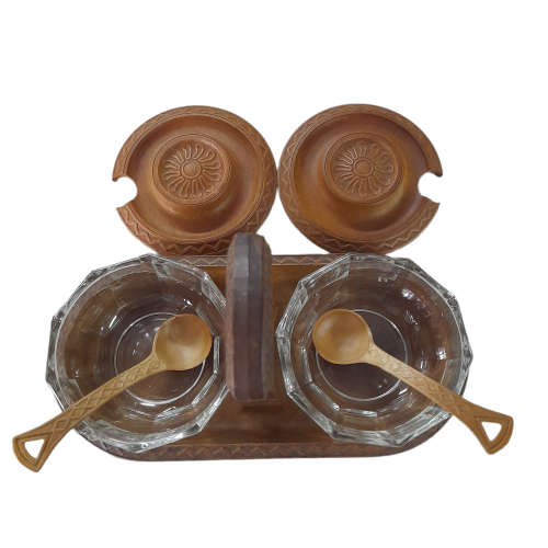 Wood and Glass Condiment Set Made in Italy