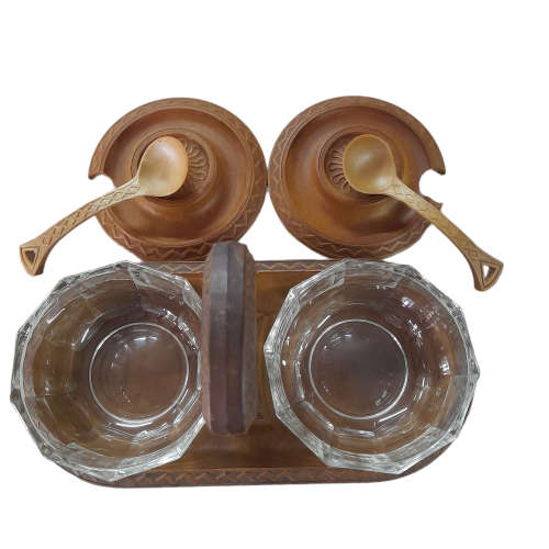 Wood and Glass Condiment Set Made in Italy