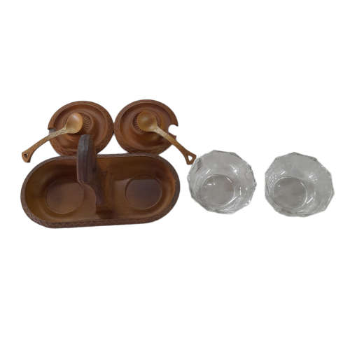 Wood and Glass Condiment Set Made in Italy
