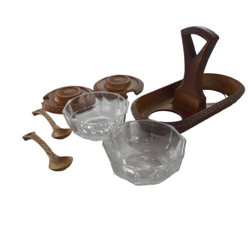 Wood and Glass Condiment Set Made in Italy
