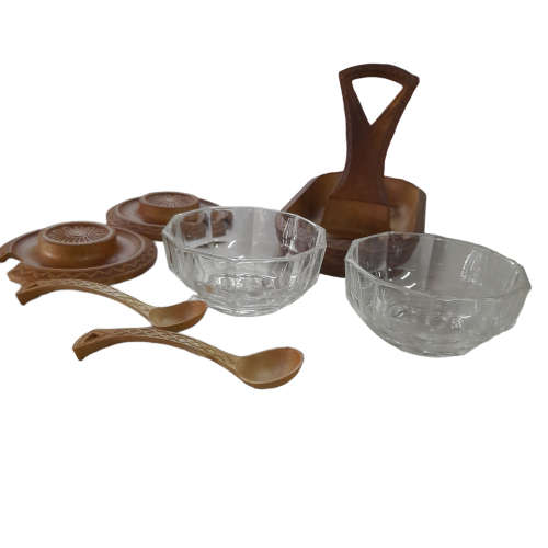 Wood and Glass Condiment Set Made in Italy