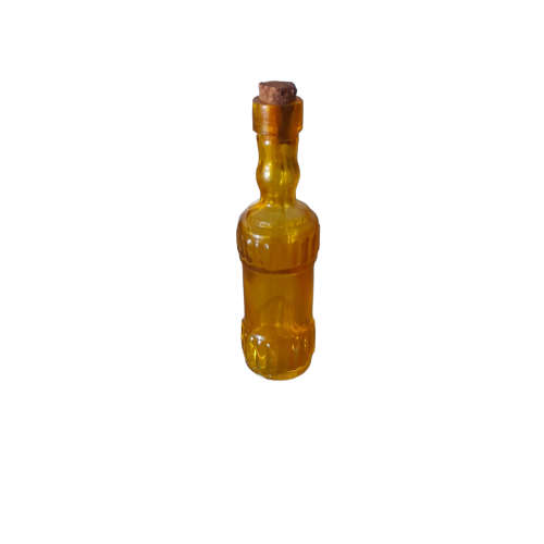 Vintage Yellow Glass Bottle, Decorative Rope Embossed With Miniature