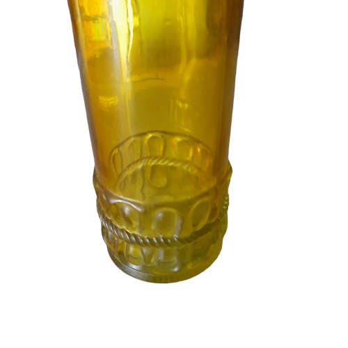 Vintage Yellow Glass Bottle, Decorative Rope Embossed With Miniature