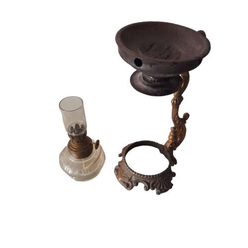 Antique Vapo Cresolene Medical Vaporizer, Original Lamp and shade and Box + Open Bottle of Cresolene