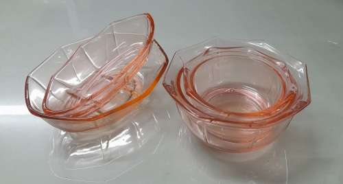 4 x Pink Clear Glass Mini Bowls