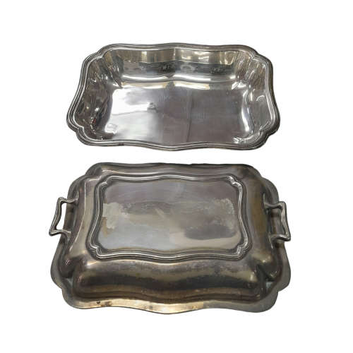 Antique Silver Plated  HB and H Entree Dish, Lidded  With Twin Handles