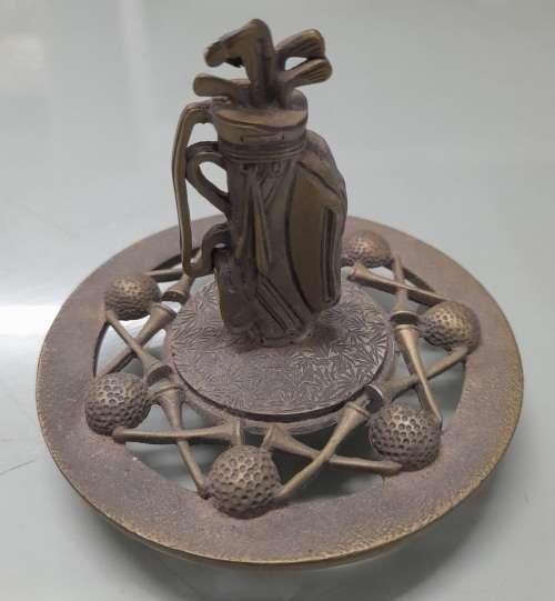 Princess House Pewter Golf Bag and Clubs  Sculpture 1991 On A Glass Jar