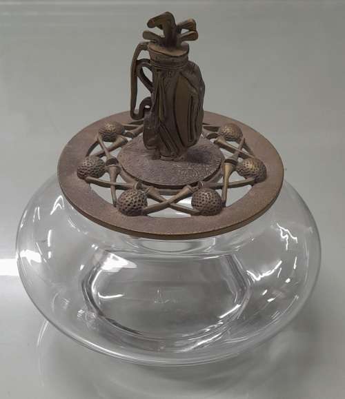 Princess House Pewter Golf Bag and Clubs  Sculpture 1991 On A Glass Jar