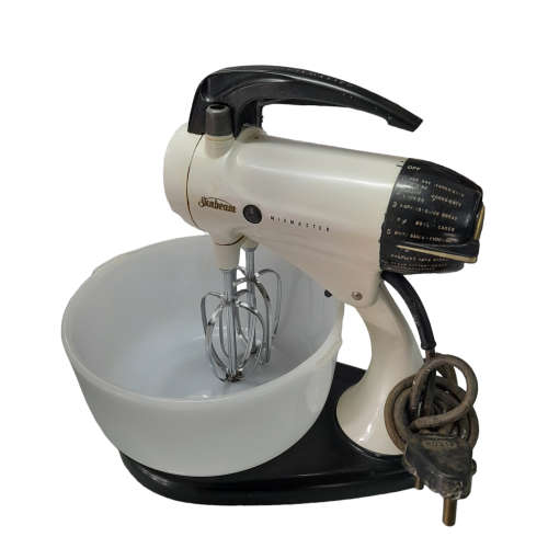 Vintage Sunbeam Mixmaster, Mixer Attachments, Milk Glass Bowl