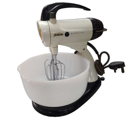 Vintage Sunbeam Mixmaster, Mixer Attachments, Milk Glass Bowl