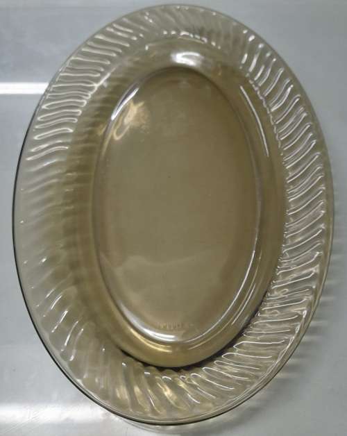 Arcoroc France Dish Vintage Arcoroc Smoked Glass Oval Plate Dish
