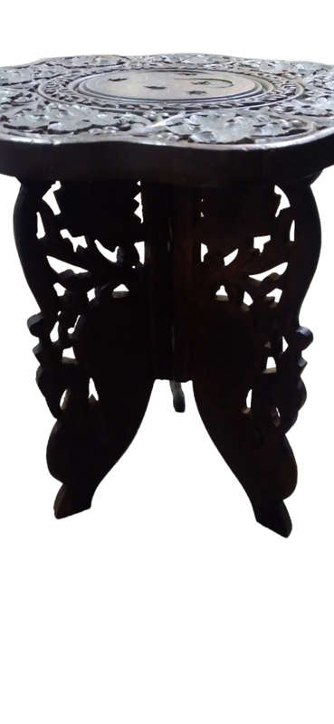 Vintage Hand Carved Wooden Plant Stand / Small Table