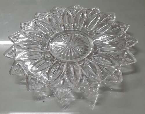 Vintage Clear Cut Glass Sunflower Pattern Platter