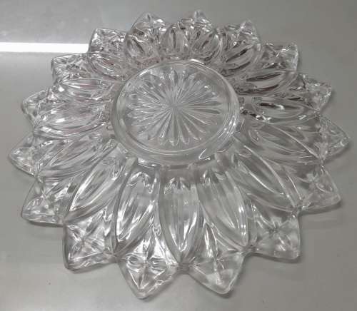 Vintage Clear Cut Glass Sunflower Pattern Platter