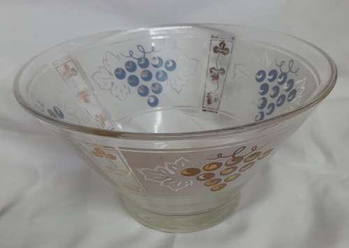 Large Glass Serving Bowl Grapevine Pattern
