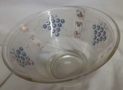 Large Glass Serving Bowl Grapevine Pattern