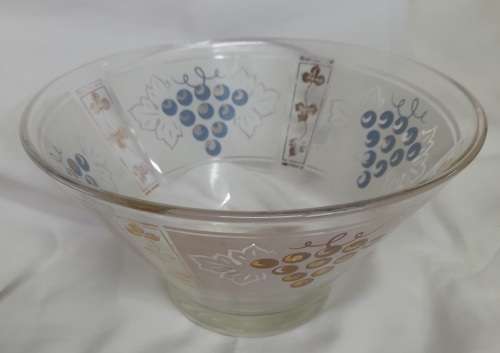 Large Glass Serving Bowl Grapevine Pattern