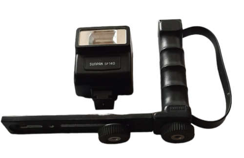 Vintage Camera Flash Sunpak SP140 With `L` Flash Bracket With Hand Strap