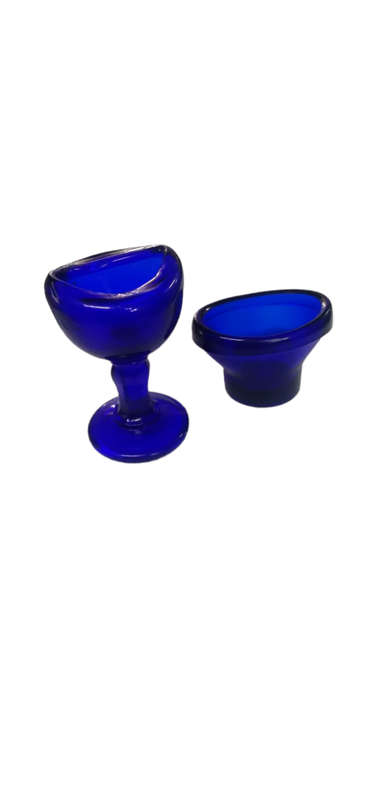 Optrex Garde La Vue Blue Cobalt Glass Eye Wash Cup + Eye Wash Cup On Stem