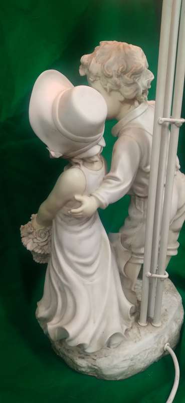 Vintage Lamp Angelica Collection - Ceramic Figurine Table Lamp, Boy and Girl - quite large