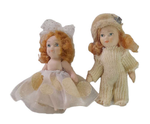 Set Of 2 Porcelain Mini Dolls With Movable Arms & Legs Unbranded Dolls