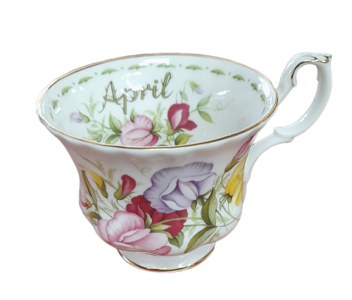 Vintage Royal Albert Flower Of The Mouth Series, April Sweet Pea Fine Bone China Mug