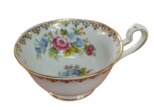 Queen Ann Teacup, Fine Bone China In Pattern 4717, Milti Floral Pattern with filigree, cottage Core