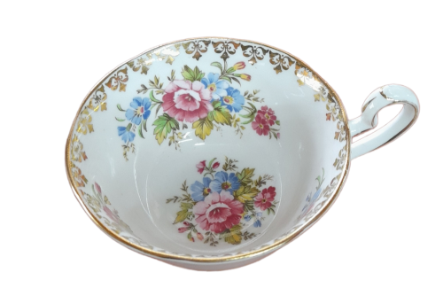 Queen Ann Teacup, Fine Bone China In Pattern 4717, Milti Floral Pattern with filigree, cottage Core
