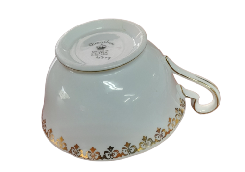 Queen Ann Teacup, Fine Bone China In Pattern 4717, Milti Floral Pattern with filigree, cottage Core