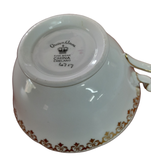 Queen Ann Teacup, Fine Bone China In Pattern 4717, Milti Floral Pattern with filigree, cottage Core