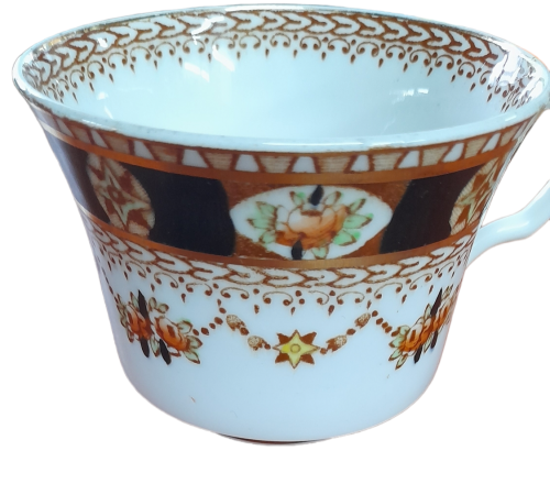 Vintage Roslyn Bone China Floral Red Orange Roses Teacup