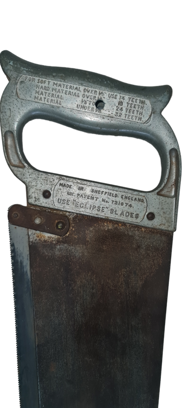 Vintage Eclipse No.55 Saw for cutting sheet metal Sheffield UK patent no. 721074 - Sheeters hacksaw