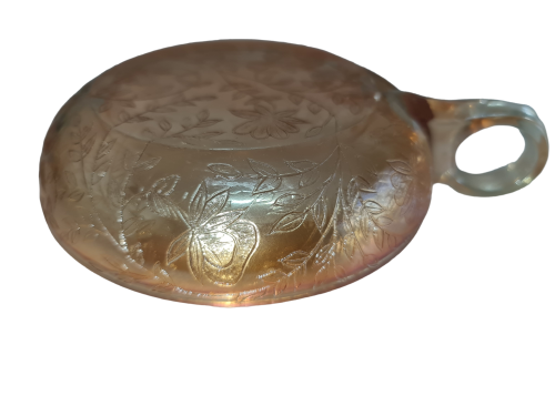 Vintage Peach Lustre Loop Handle Shallow Dish Bowl