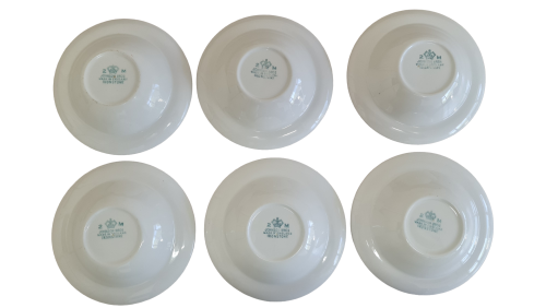 Vintage Pudding dish, Johnson Bros Ironstone, 2 M, Mod Green Flower With Burgundy Red Pattern Band