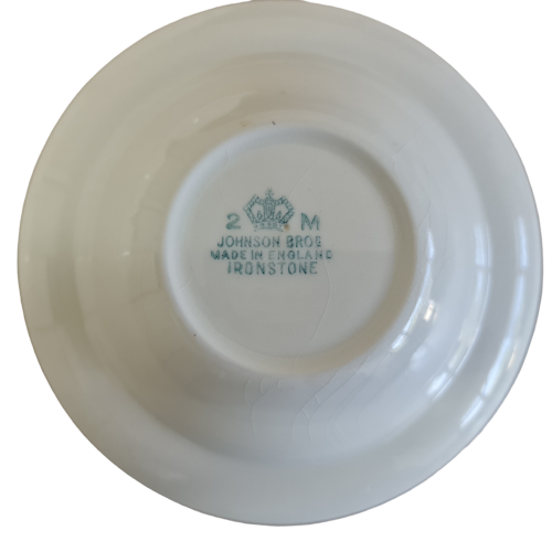 Vintage Pudding dish, Johnson Bros Ironstone, 2 M, Mod Green Flower With Burgundy Red Pattern Band