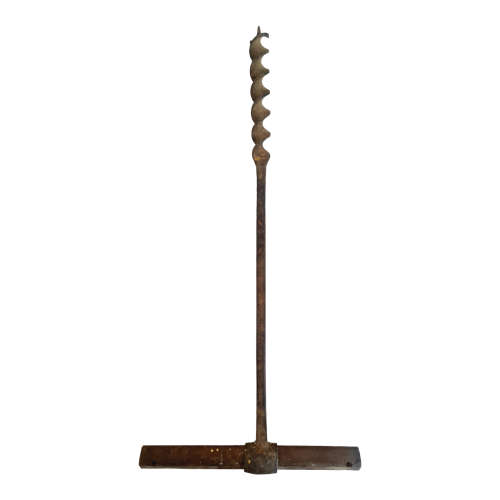 Auger tool barn beam hand drill 75cm long wood T handle vintage