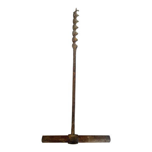 Auger tool barn beam hand drill 75cm long wood T handle vintage