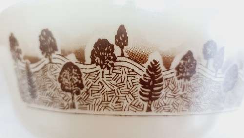 Pyrex England Rustic Brown Trees Round Casserole Dish Vintage Retro