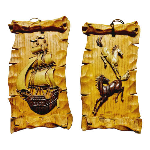 Plastic moulded carving portraits - 1. Horses  2. Ship