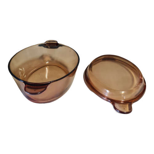 Vintage Corning Vision Ware 4L Covered Amber Oval Casserole Baking Dish