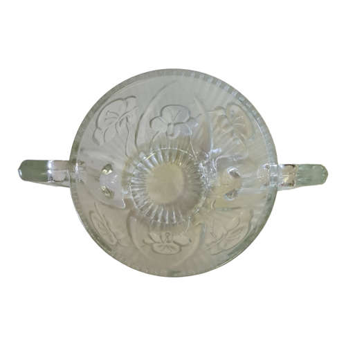 Iris & Herringbone Pattern Clear Sugar Bowl and Lid - Jeannette Glass