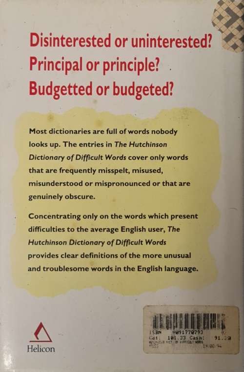 Dictionary of Difficult words, hardcover by Hutchinson book